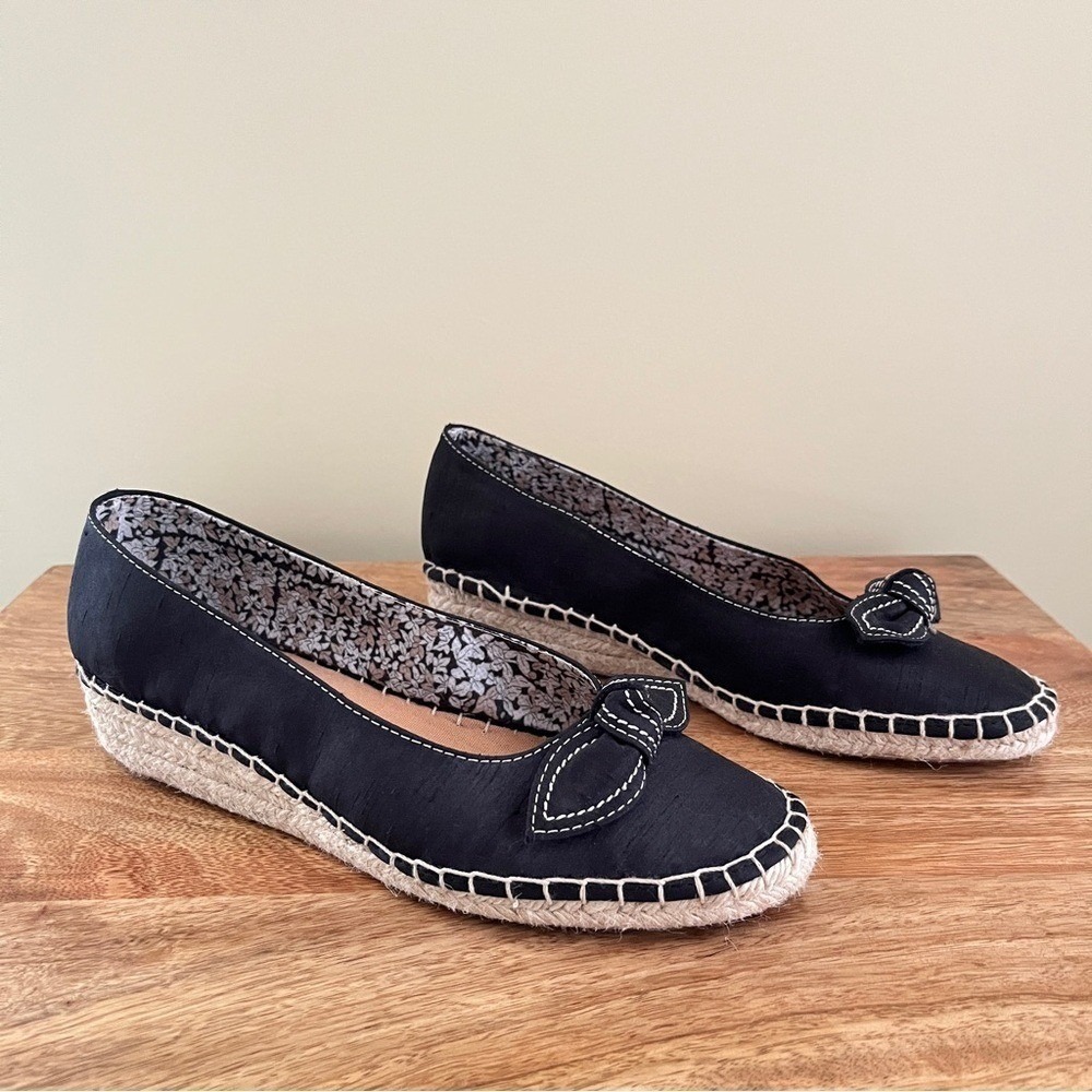 Life Stride Espadrilles Women's 6.5 Black Bow Low Wedge Heel Preppy Summer Shoe - Picture 10 of 12
